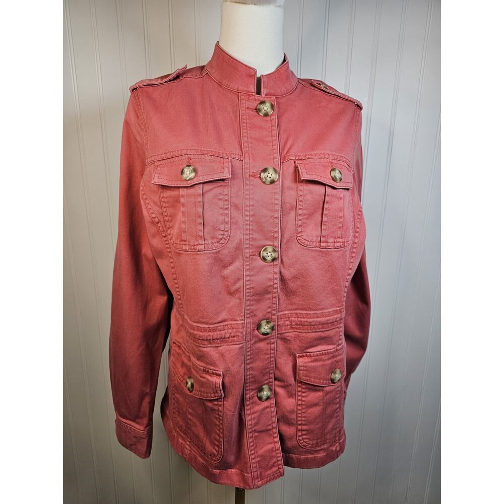 L.L. Bean Womens Pink Utility Military Jacket Stretch Jacket Size M Preppy Coral